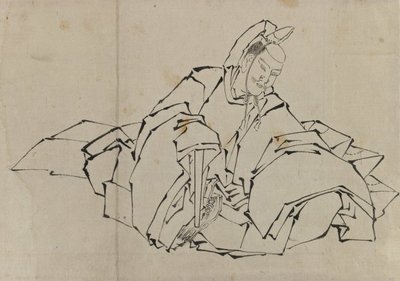 Drawing of Seated Nobleman in Full Costume by Katsushika Hokusai